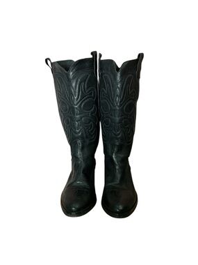 Vintage Italian Black Leather Cowboy Boots
